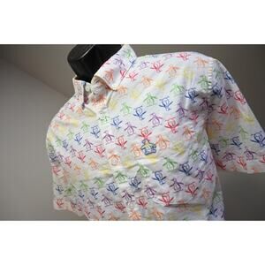 Penguin MunsingWear Button Up Shirt Stretch Short Sleeve Graphic Mens Sz Large